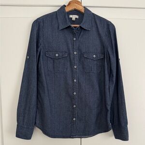 J. Crew  - Women’s 4 - Dark Blue Denim Roll Tab Shirt